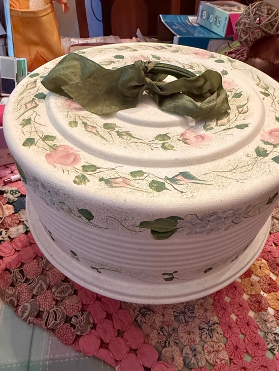 Custom Other - Vintage Floral Cake Carrier - White with Pink Rose Design